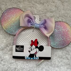 Disney Minnie Mouse Kids Glitter Ears & Bow Headband 3D Sequin Girls Party NEW
